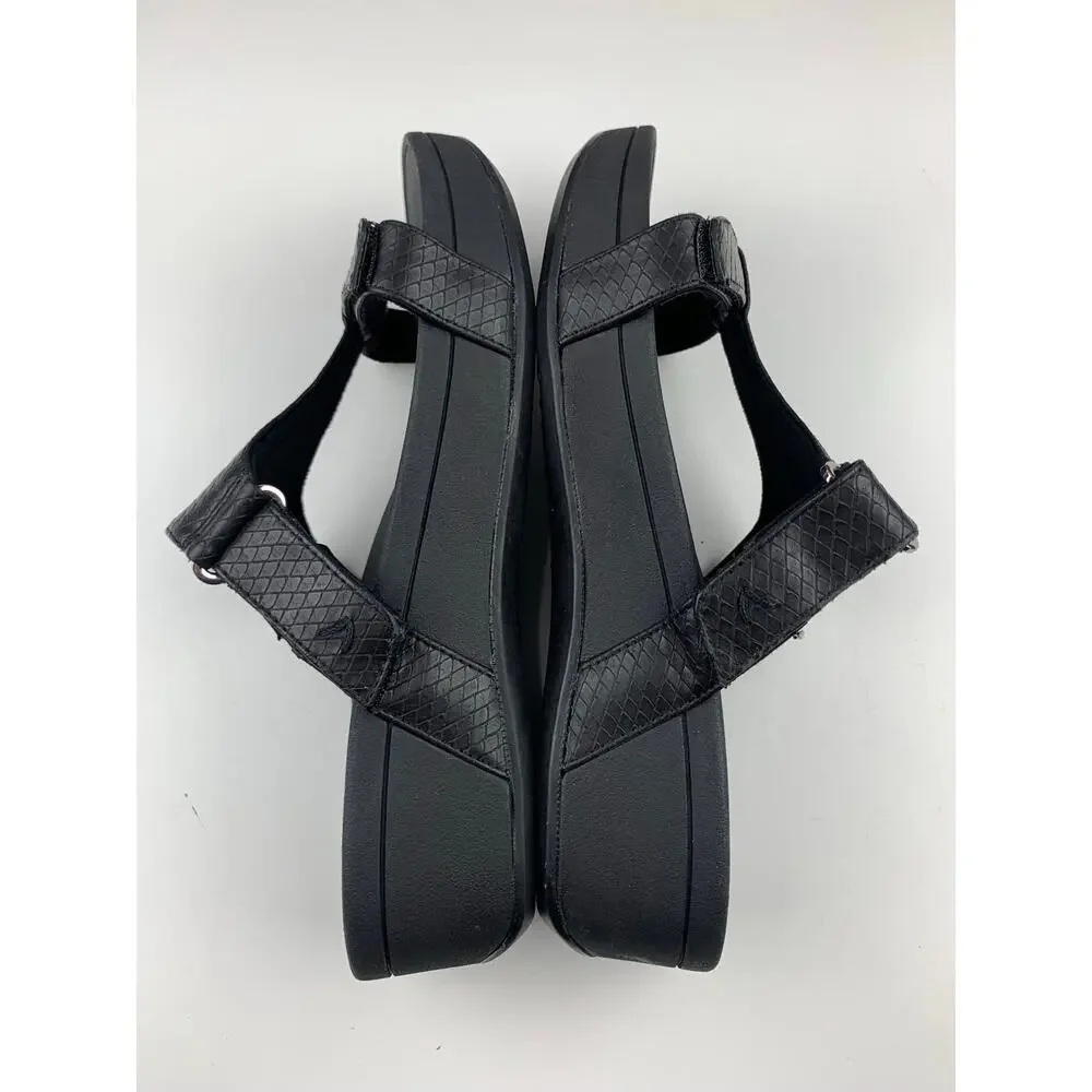 Vionic Ellie Sandals Platform Black Faux Leather Adjustable Slip On Women's 9